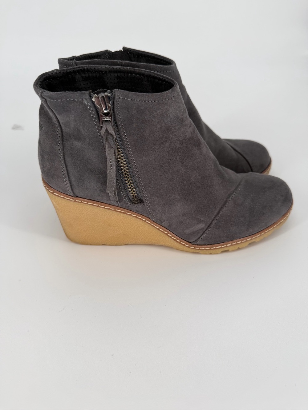Toms Gray Suede Ankle Booties with Side Zip
